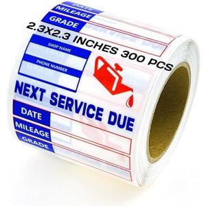 2.3x2.3 inches 300 Pcs Removable Transparent PET Oil Change Stickers for Windshield, Next Service Due Reminder Sticker Roll, Clear Writable Car Motorcycle Stickers Peel with No Residue