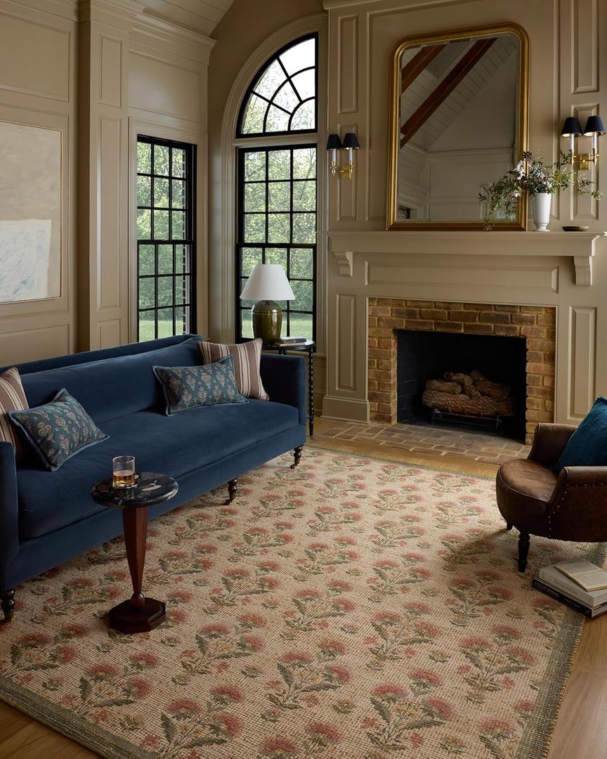 Loloi Chris Loves Julia Rue Collection RUE-01 Sage/Blush 3'-6" x 5'-6" Accent Rug Jute Neutral Floral Living Room Bedroom Rug