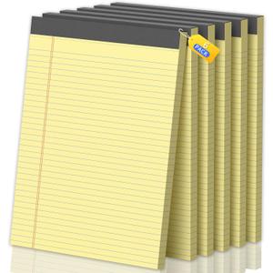 6 Pack Legal Pads 8.5 X11, College Ruled Notebook, 300 Sheets Yellow Note Pad, Writing Pads 8.5x11, Tear Off Notepad, Lined Paper, Notebook Paper for Office Home School, 50 Sheet/Pad