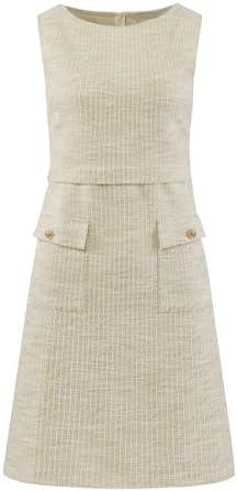 Hobemty Women's Sleeveless Tweed Dress Boat Neck Work Office Sheath Dresses, Large