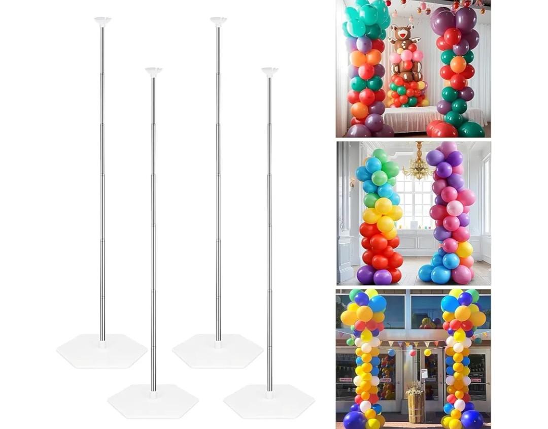 Balloon Column Stand Set of 4, 6.6ft Adjustable Balloon Stand kit with Base Telescopic for Baby Shower Wedding Birthday Graduation Party Decorations (4)