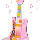 Kids Guitar 2 in 1 Music Toys Piano for Kids Electric Guitars with Strap Toddler Musical Instruments Toys for 3 4 5 Year Old Girls Gifts (Pink)