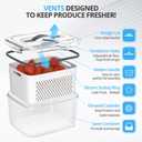 Pack of 2 Fruit Storage Containers for Fridge - Berry Containers with Vent and Handle Lids, Fruit Containers for Fridge with Colander, lettuce keeper for Refrigerator Organizers and Storage