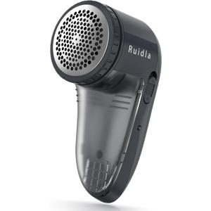 Ruidla Fabric Shaver Defuzzer, Electric Lint Remover, Rechargeable Sweater Shaver with Stainless Steel 3-Leaf Blades, Dual Protection, Removable Bin, Easy Remove Fuzz, Lint, Pills, Bobbles (Black)