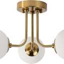 Modern Semi Flush Mount Ceiling Light 3-Light,Globe White Glass Shade Semi Flush Mount Ceiling Light, Sputnik Chandeliers for Bedroom Hallway Dining Room Lighting Fixture