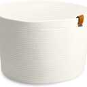 DENJA & CO Extra Large Blanket Basket for Living Room - White Farmhouse Woven Baskets for Storage | Cotton Rope Large Baskets for Blankets, Pillows, Toys, or Laundry | Ivory White (21" Wide x 13.8" Tall)