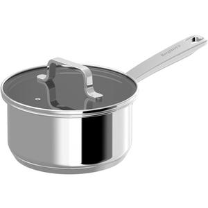 BergHOFF Helix 6.5in Saucepan 1.6qt. With Glass Lid Recycled 18/10 Stainless Steel Induction Pan Fast Heating Oven Safe