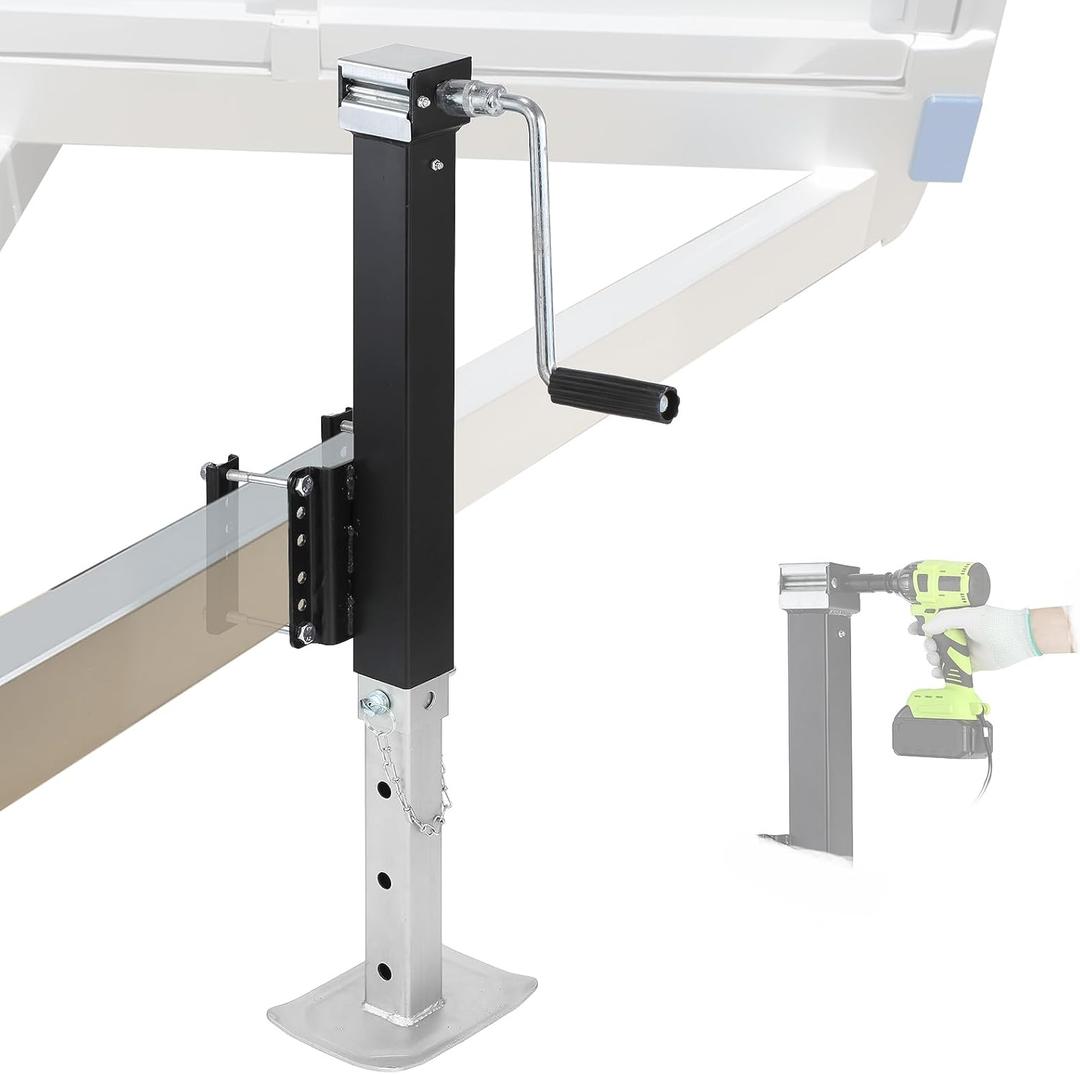 IRONWALLS 8000LBS Heavy Duty Trailer Jack Stand, Drill Powered/Manual Side-Mount Trailer Tongue Jack Bolt on, Adjustable Drop Leg, 28.4" Vertical Travel, for Utility, Camper, Boat Trailers