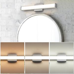 Modern LED Bathroom Vanity Light 24 inch 18W Dimmable 3CCT Bathroom Light Fixture Over Mirror Rectangle Bath Vanity Light Bar with Double Layer Acrylic Shade (Chrome)