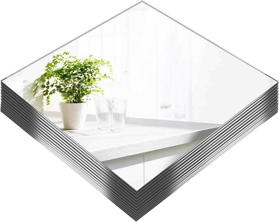 16Pack Square Mirrors for Centerpieces, 8 x 8 Inch Mirror Tray Candle Plate Wall Mounted Mirrors, Acrylic Mirror Tiles for Table Wedding Centerpieces Christmas Party Decor, Home Crafts