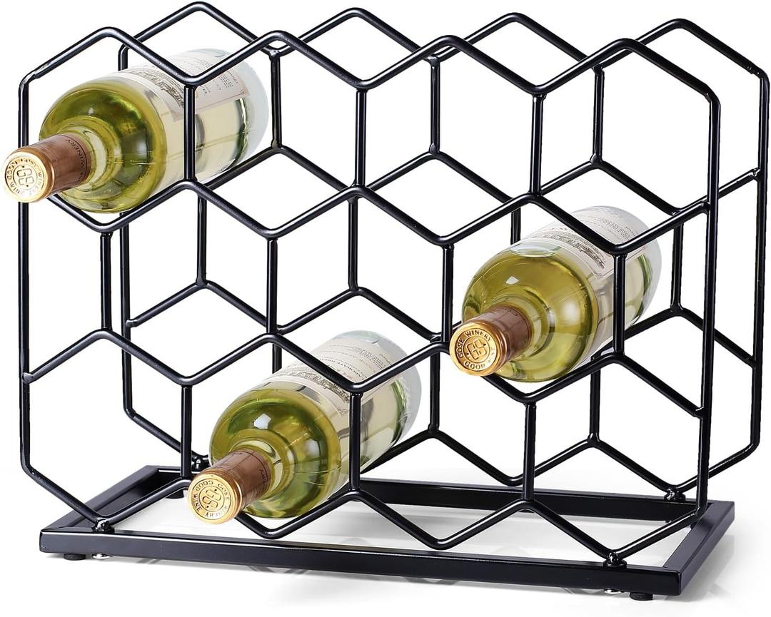 Countertop Wine Rack - 14 Bottle Freestanding Modern Gold Metal Small Wine Rack - Tabletop Wine Holder Stand for Cabinet, Pantry, Wine Bottle Storage (Black)