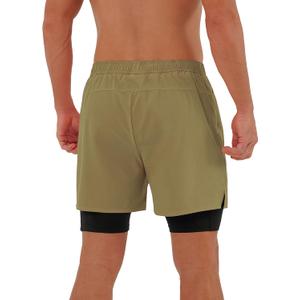 2 x ODODOS Men's Athletic Shorts with Pockets 5" Quick Dry Lightweight Workout Gym Running Shorts, Tan, X-Large