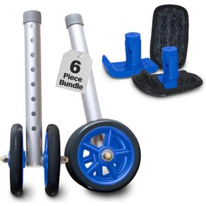 Top Glides Heavy Duty Bariatric 5" Walker Wheel Kit with FlexFit Walker Ski Glides (Dark Blue)