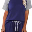 Hilinker Womens 2 Piece Pajama Set Short Sleeve Top with Shorts Sleepwear Summer Lounge Sets Grey Blue Medium (Blue, M)