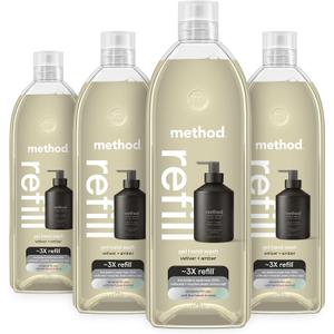 Method Premium Gel Hand Wash Refill, Vetiver + Amber, Recyclable Bottles, 34 fl oz (Pack of 4) 