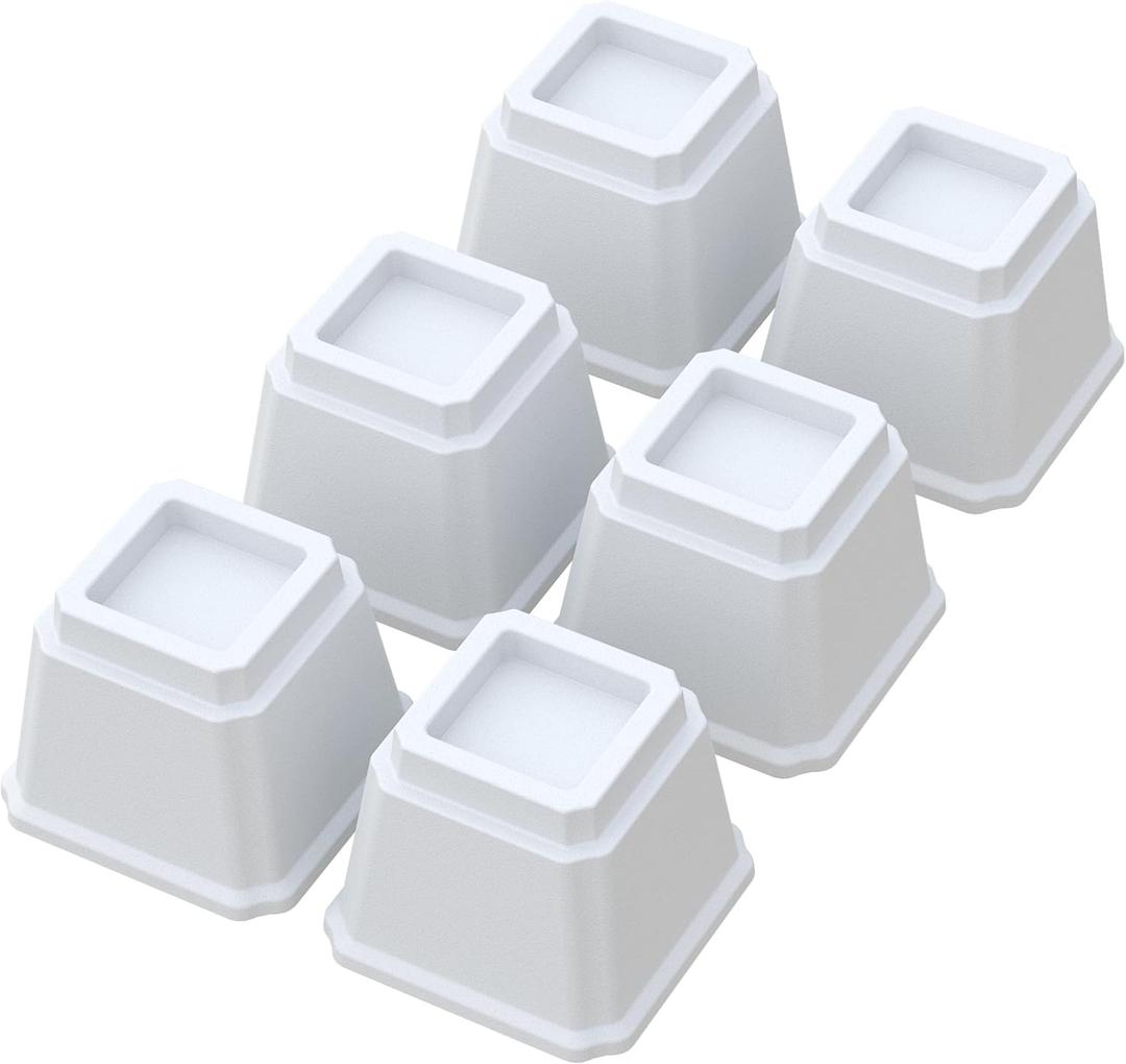 Bed Risers 4 Inch Heavy Duty Bed Elevators, Set of 6 Lifts Up 3,000 lbs Furniture Riser for Sofa and Table, White