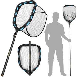 PLUSINNO Floating Fishing Net with Telescoping Handle, Carbon Fiber Ultralight Long Fish Net, Collapsible Landing Net 6.56/7.86Ft, Fishing Gear Kayak Accessories for Bass Trout Salmon (6.56 FT / 2.0M Full Length)