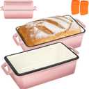 Wildone Enameled Cast Iron Bread Loaf Pan with Lid, 9x5 Sourdough Baking Pans for Homemade Bread, Cake, Meatloaf, Even Heating Bread Pans, 2-Piece Set, Pink