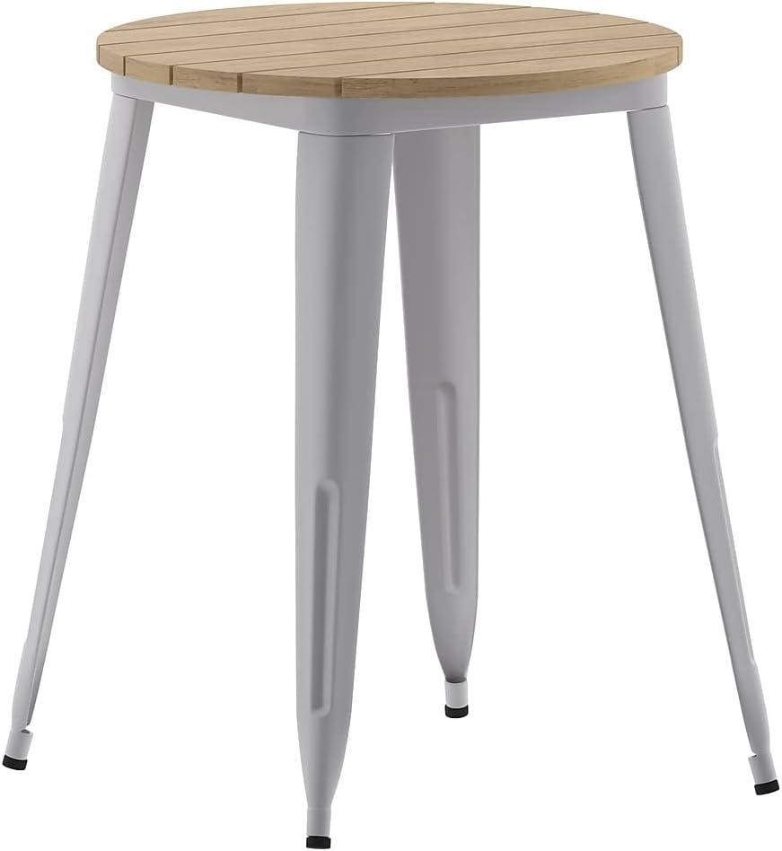 Flash Furniture Declan Commercial Outdoor Dining Table, All Weather Poly Resin Top with Steel Base, 23.75" Round, Brown/Silver