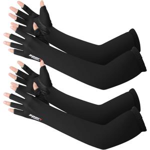 Pair of 2 UV Protection Gloves for Men Women Anti-Slip Fingerless Arm Sleeves Fishing Driving Cycling Sports Cooling Long Sleeves (Black)