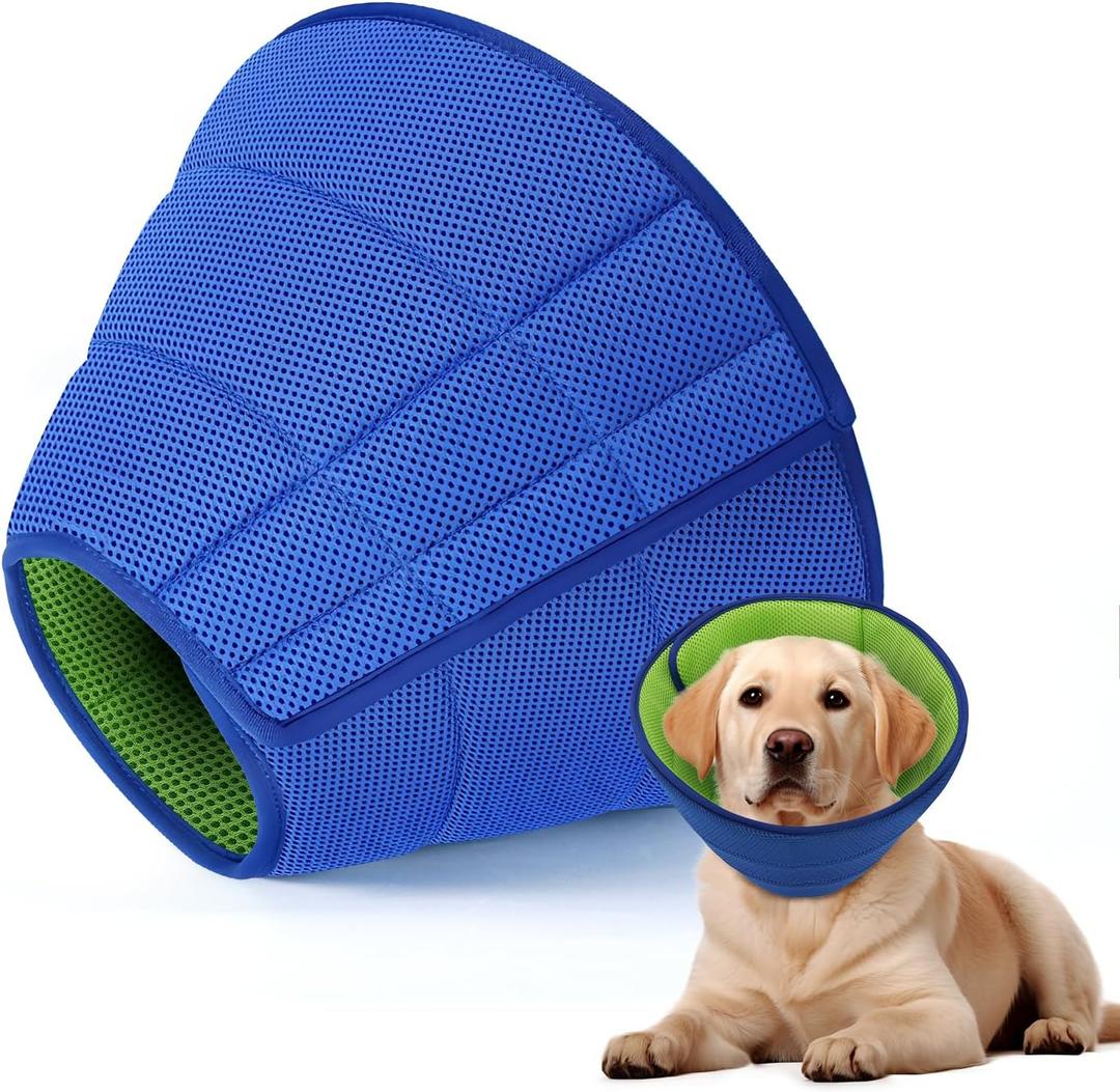 Soft Dog Cone Collar Alternative - Adjustable Comfy Cones for Large/Medium/Small Dogs to Stop Licking After Surgery, Comfortable Fabric Elizabethan Collars, Head Cone of Shame for Neuter Recovery - XL (Green-Blue)