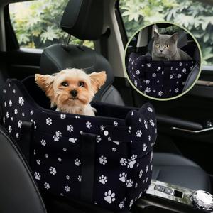Cullaby Center Console Dog Car Seat Safe Travel for Small Dogs Under 15 lbs Detachable Washable Pet Carrier with Storage Pockets & Safety Belt,Black