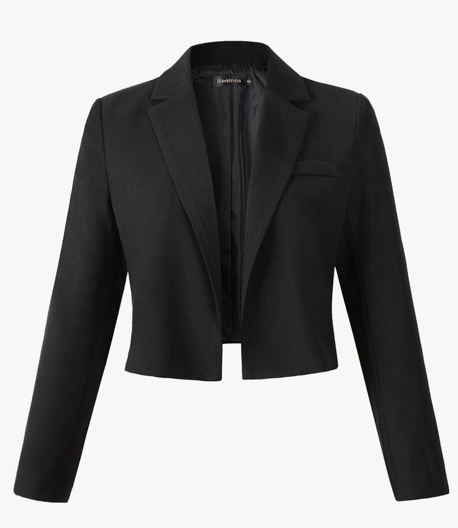 Beninos Womens Casual Blazers Open Front Cropped Blazer Jacket Blac, Small