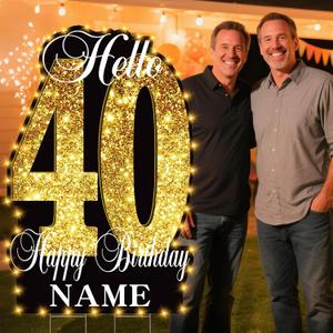 40th Birthday Decorations 40 Inch Extra Large Yard Sign with LED Lights, Personalized Name Lawn Sign Outdoor Waterproof Gold Pastel Decor with Stakes for Men Women Party