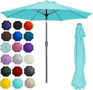 PatioKingdom 9FT Patio Outdoor Umbrella-UPF 50+ Sun Shade with Wind Vent, Push-Button Tilt & Smooth Crank Lift, Rust-Resistant Fiberglass Frame for Garden, Backyard,Yard (Peacock Blue)