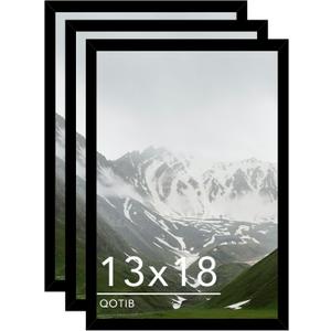 13x18 Picture Frame Black for Wall Mounting Set of 3, Horizontal and Vertical Formats for Wall Hanging, Wood 13x18 Frame, Black, 3 Pack