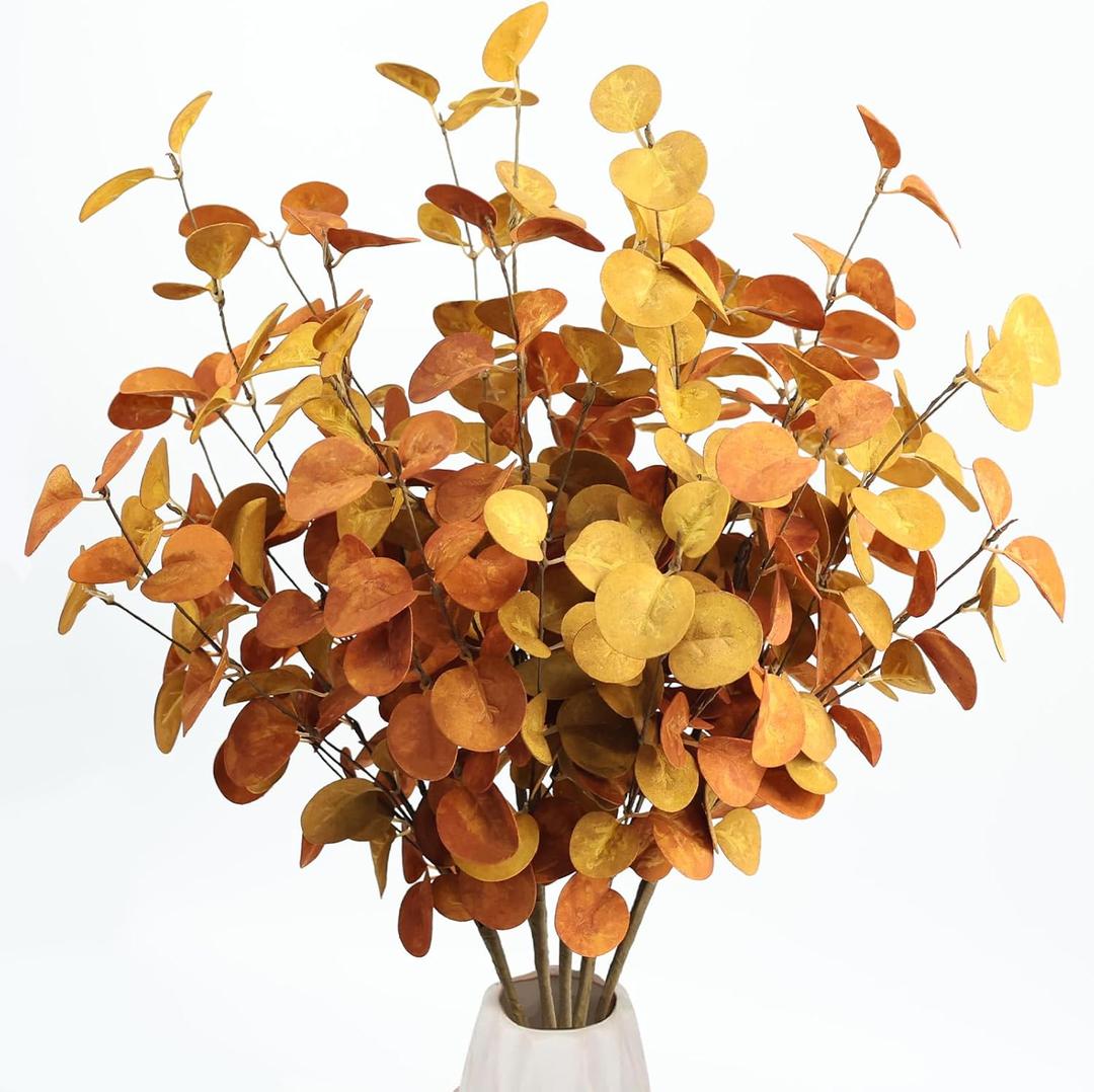 Fall Decorations Artificial Eucalyptus Stems 5Pcs Fall Eucalyptus Plants Autumn Decorations for Home Table Centerpieces Fake Fall Stems for Farmhouse Kitchen Floral Arrangements Decor