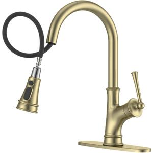 APPASO Gold Kitchen Faucet with Pull Down Sprayer, Antique Single Handle 1 Hole High Arc Pull Out Kitchen Sink Faucets
