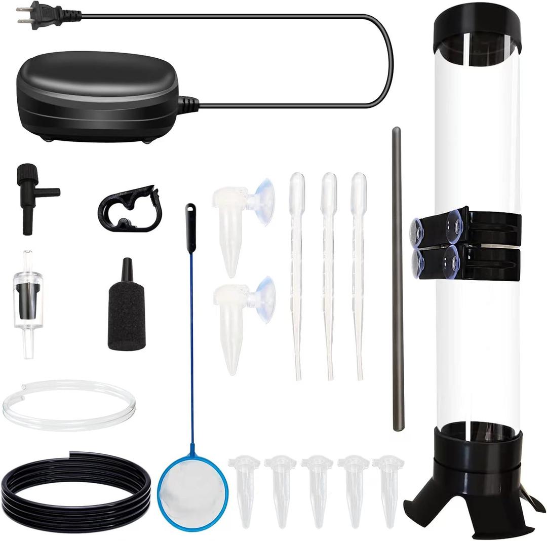 brine Shrimp Hatchery brine Shrimp Eggs Incubator Kits,Multifunctional Artemia Hatchery with air Pump,Live brine Shrimp net,Feeder,storagerand and Large Clip(Set of 20pcs)