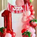 Strawberry One High Chair Banner - Strawberry 1st Birthday Party Decoration Banner, Sweet Berry First Birthday Party Supplies Highchair Banner, Berry Sign Anniversary Milestone Cake Smash Photo Props Banner