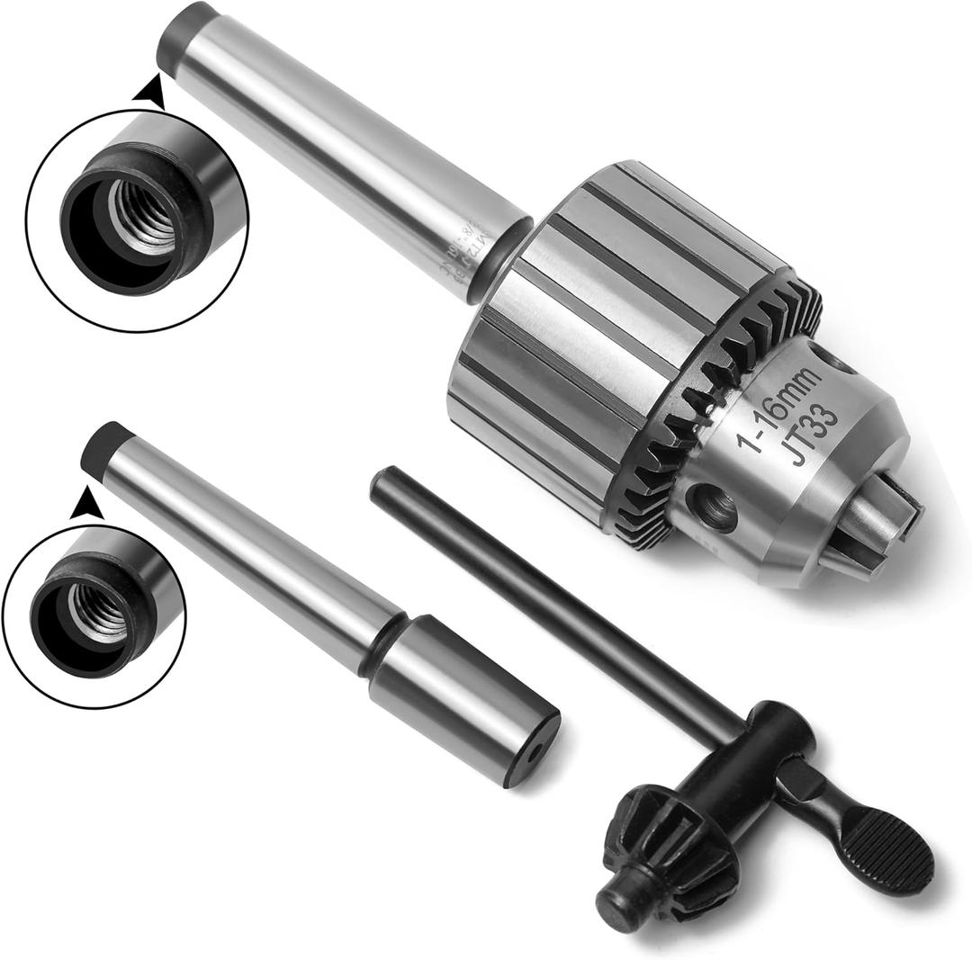 5/8-Inch Key Drill Chuck with one JT33-MT2 Taper Arbor Inner Thread 3/8"X16TPI and one JT33-MT1 Taper Arbor Thread 1/4"x20TPI for Drill Press, Wood lathe or Mill