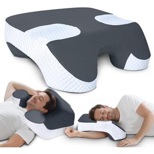 SAHEYER Side Sleeper Pillow with Arm Holes, 2 in 1 Shoulder Relief System for Rotator Cuff Pain, Memory Foam Pillow for Adults with 3 Arm Place Hole, Grey