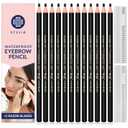 Stylia Waterproof Eyebrow Pencils For Women  Long-Lasting Microblading Supplies Brow Pencil, Perfect for Eyebrow Shaper, Filling & Defining Natural-Looking Brow - (12PC Black)