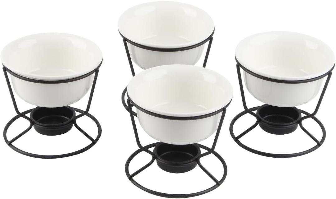 4Pcs Ceramic Butter Warmers for Seafood, 5oz Fondue Pot Set for Chocolate Butter Cheese, Ceramic Bowl for Food Crab Lobster, Suitable for Dishwasher Microwave Oven, Round