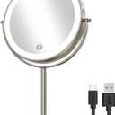Gospire 8" Lighted Makeup Mirror with Magnification 10X/1X, 3 Color Lights & Dimmable Lighting, 360 Rotation Double Sided Rechargeable Cordless Vanity Cosmetic Standing LED Mirror for Makeup