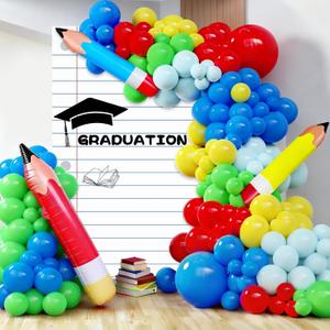 104pcs Graduation Balloon Arch Kit Rainbow Preschool Graduation Balloon Arch Large Inflatable Pencil Balloons Line Notebook Backdrop for Back to School Classroom Celebration Party Decor (Colorful)