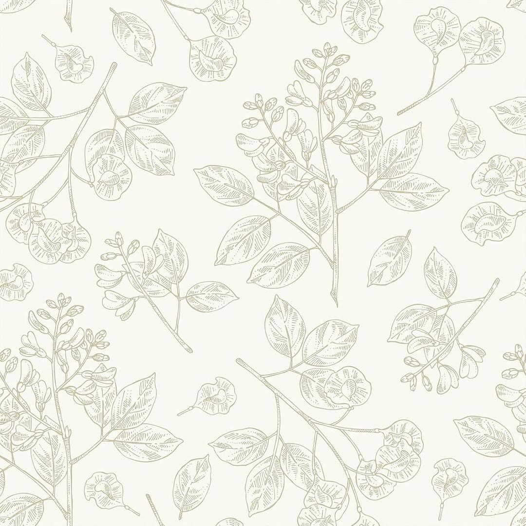 VEELIKE Neutral Beige Leaf Wallpaper Peel and Stick Cottage Floral Wallpaper for Bedroom Bathroom Farmhouse 17.7''x118'' Boho Botanical Leaf Wall Paper Self Adhesive Contact Paper for Cabinets Wall