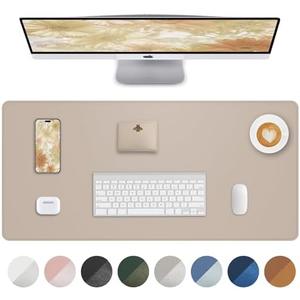 Leather Desk Pad Protector, Mouse Pad, Office Desk Mat, Non-Slip PU Leather Desk Blotter, Laptop Desk Pad, Waterproof Desk Writing Pad for Office and Home (Beige, 31.5" x 15.7")