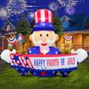 8 Ft Independence Day 4th of July Inflatable, Uncle Sam Hold Banner Patriotic Inflatable Built-in LEDs Stable Memorial Day Blow up Inflatable Indoor Home Outdoor Yard Lawn Parade Party