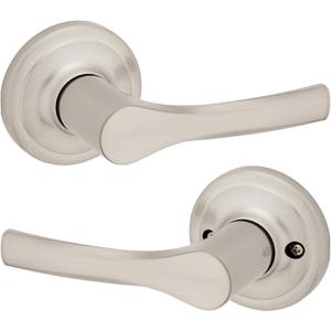 Kwikset Henley Interior Passage Door Handle, Lever For Closet and Hallway Doors, Reversible Non-Locking Handle Lever, Satin Nickel, with Microban Protection