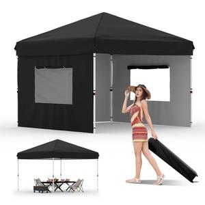 HarmonyHealth 10x10 Pop Up Canopy Tent Outdoor Canopy with 3 Removable Sidewalls One-Person Set Up Heavy Duty Commercial Instant Tent Shelter-Black, 10x10FT/3-Sidewall
