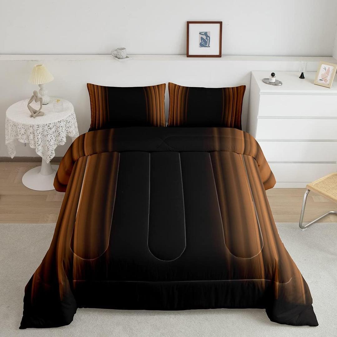Feelyou Abstract Ombre Comforter Set Kids Teens Brown Black Bedding Set Room Decor 3Pcs Queen Size,Reversible Black Boys (Multi 46)