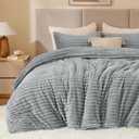 BEDELITE Fleece King Comforter Set -Super Soft & Warm Fluffy Light Grey Bedding, Luxury Fuzzy Heavy Bed Set for Winter with 2 Pillow Cases