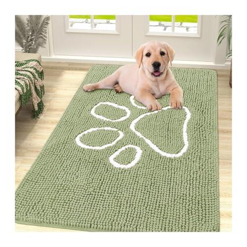 Chenille Bath Rug Entrance Door Mat Chenille Door Mat Outdoor Nonslip Dog Mat Bathroom Rug Bath Mat(Green)