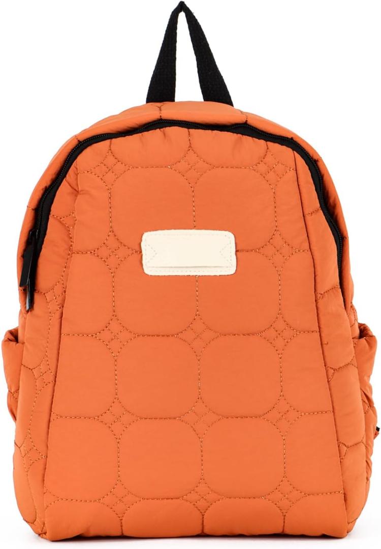 Oweisong Quilted Puffer Backpack for Women Small Lightweight Puffy Daypack Casual Travel Designer Bag for Ladies (Orange)