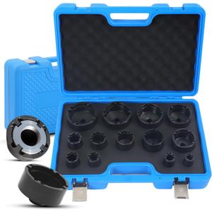 13PCS Heavy Duty Grooved Lock Nut Sockets with 1/2'' KM0-KM12 Spindle Nut Socket Kit with Internal Teeth for Removing & Installing Automotive Axle Lock Nuts Compatible with KM KML HM HML HMLL